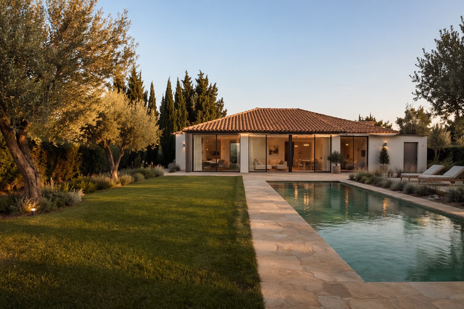 Villa Kavala — Haus mit Glasfront und Pool